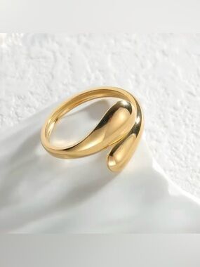 NEW Drip Drop Bypass Ring 18k Gold Plate Liquid Molten Metal Teardrop AP21